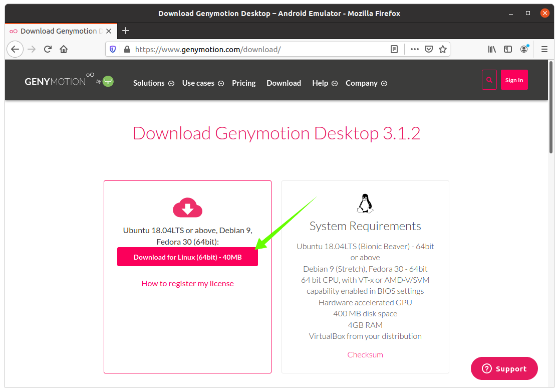 Как установить genymotion на linux