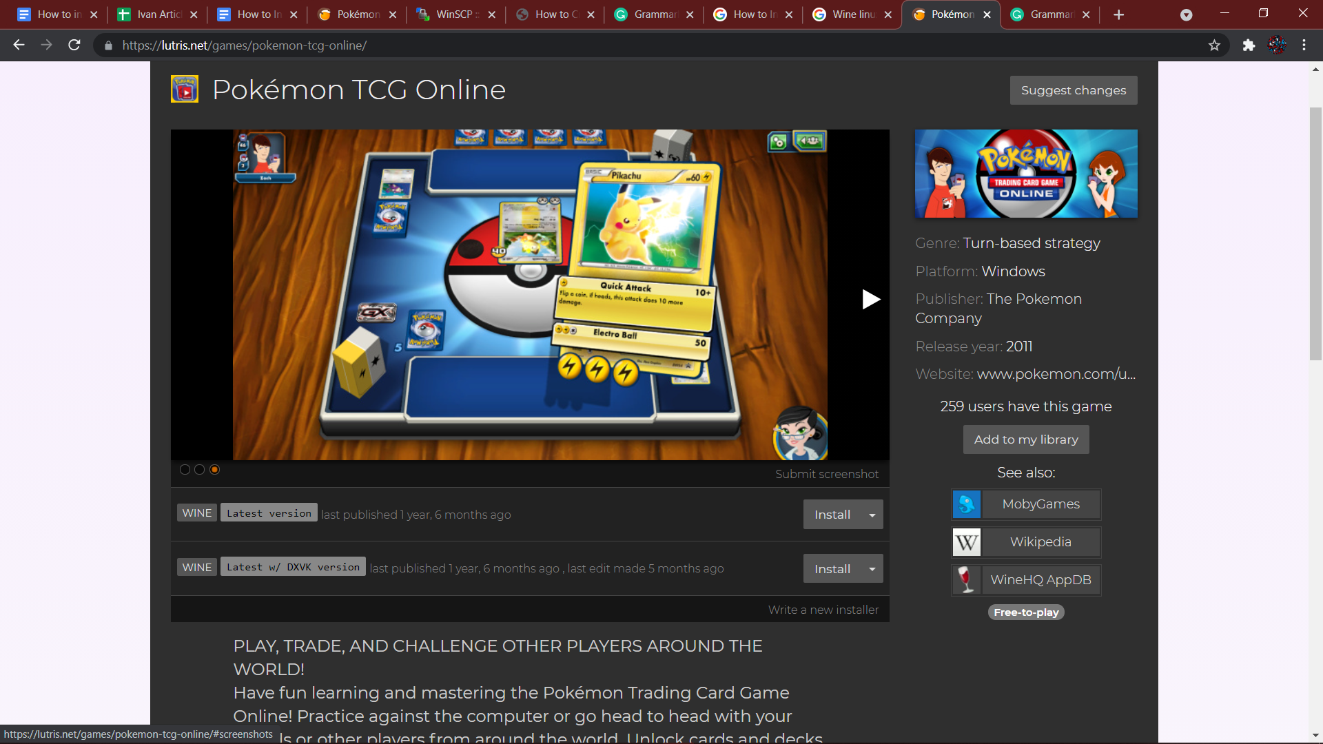 Pokémon TCG Online - Lutris