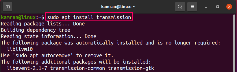 transmission torrent terminal