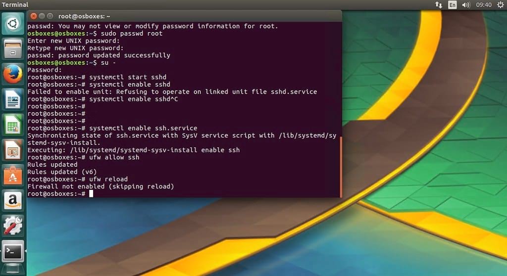 Enable unit. Install OPENSSH Ubuntu. UFW Ubuntu. SSH root Terminal. Sudo systemctl start UFW.