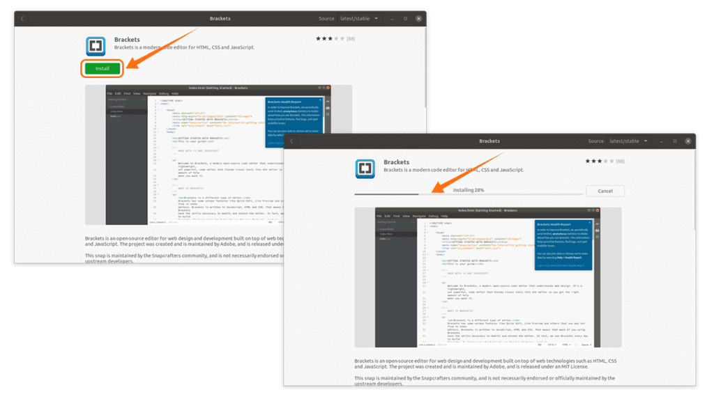 Как установить brackets на ubuntu