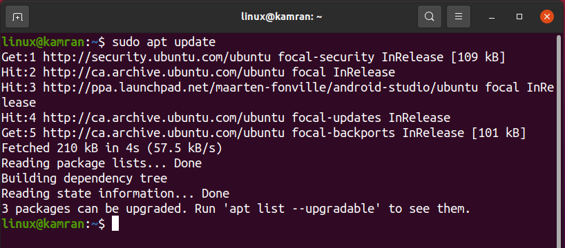 ubuntu update android studio command line