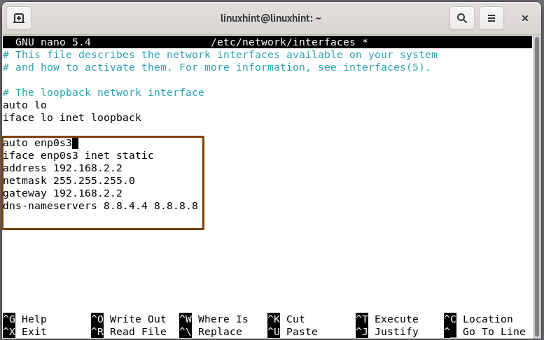 set static ip address debian