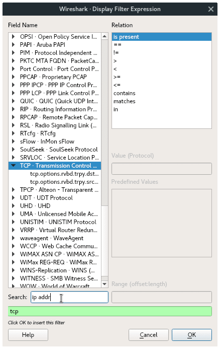 wireshark filters to display trafic between ip and router