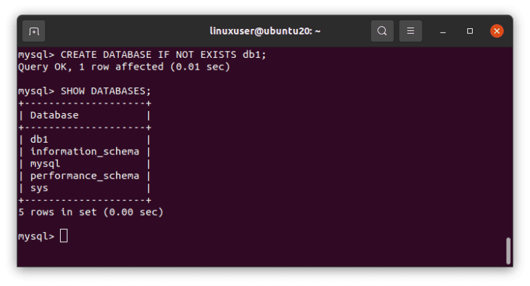 create database mysql command line ubuntu