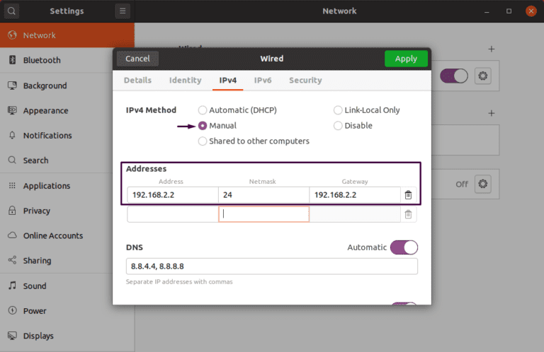 How to change the IP address on Ubuntu