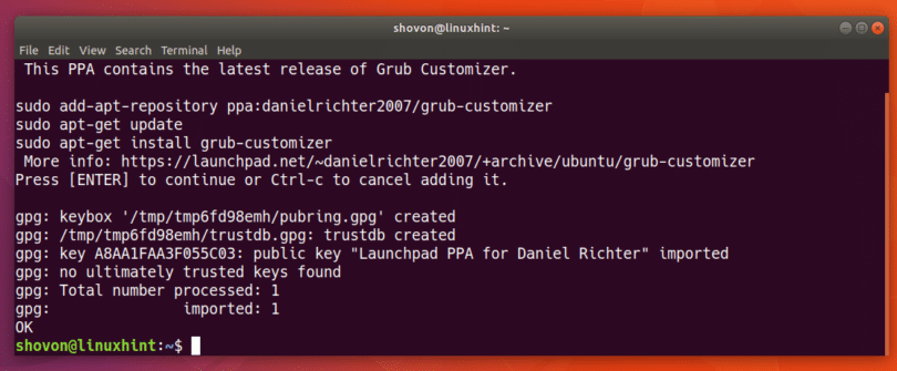 Install Grub Customizer on Ubuntu