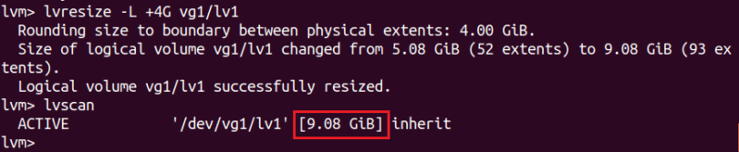 Ubuntu lvm увеличить размер