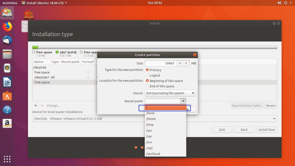 Efi system partition ubuntu сколько выделить