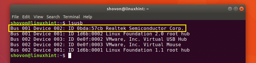 using lsusb