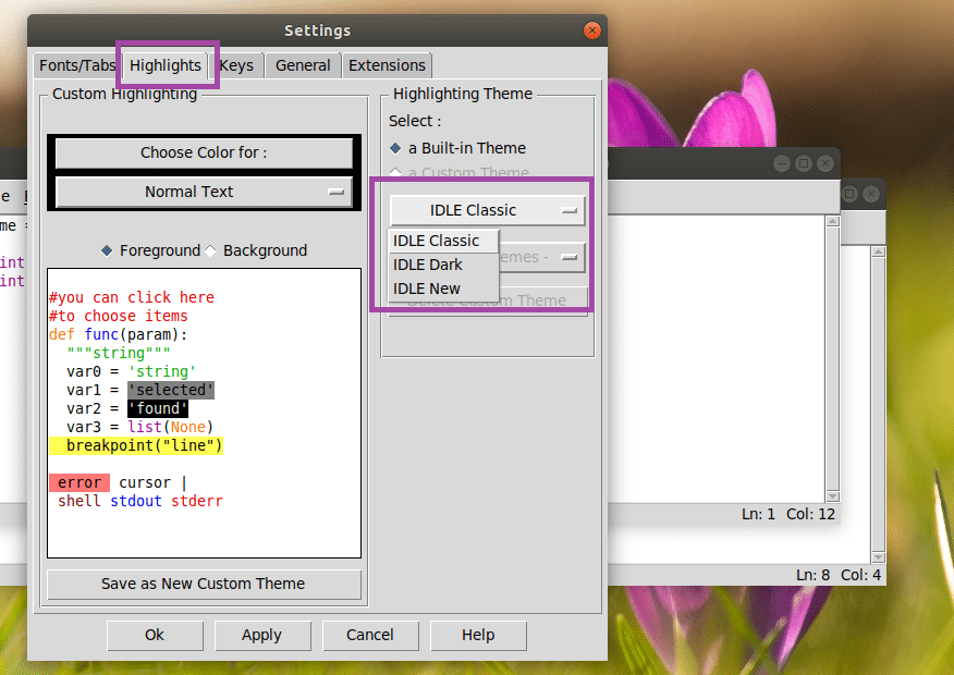 how to change cursor color in idle