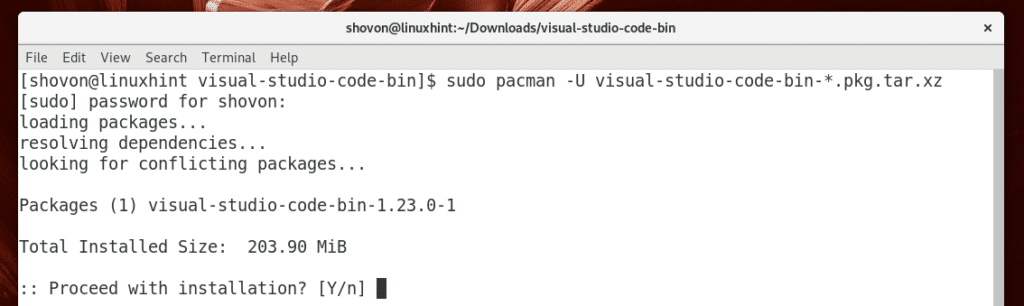 visual studio code arch linux