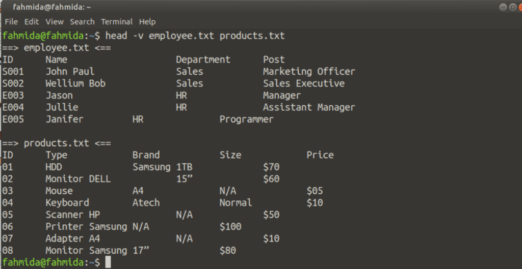 Bash Head and Tail Command