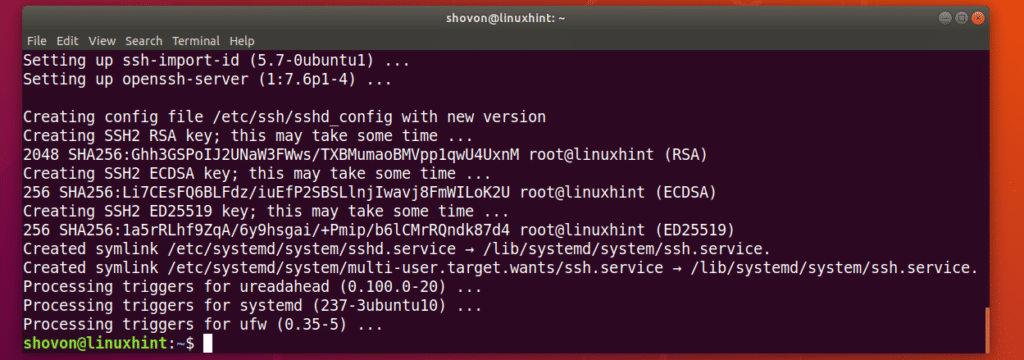 Включить ssh ubuntu 18