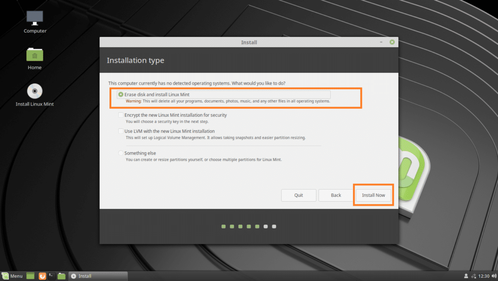 linux mint install startup disk creator