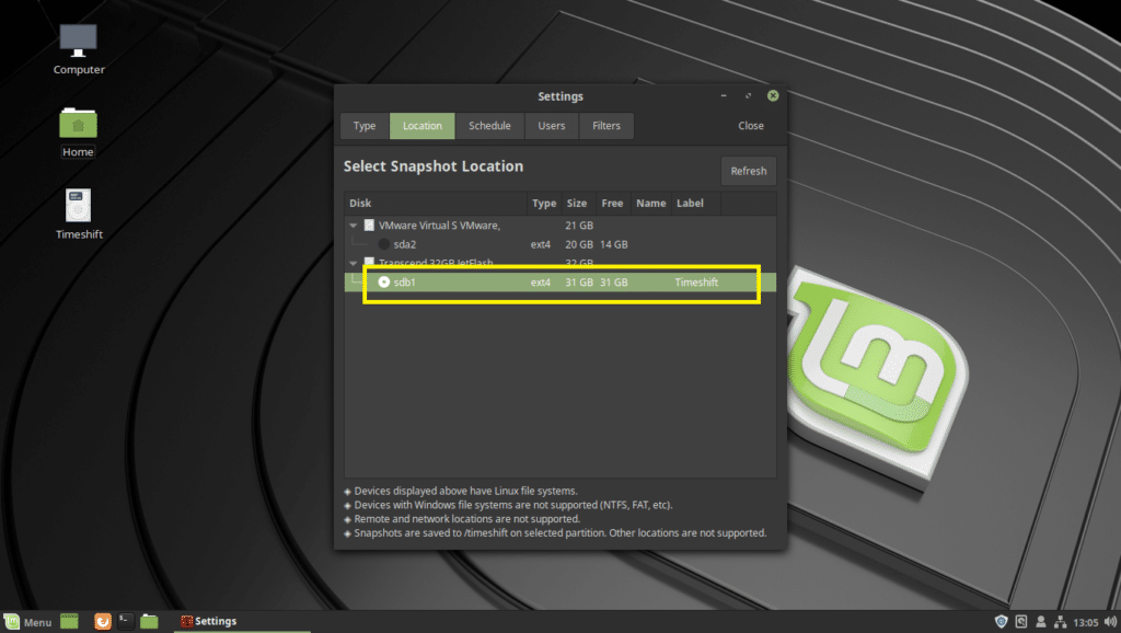 Удалить timeshift linux mint