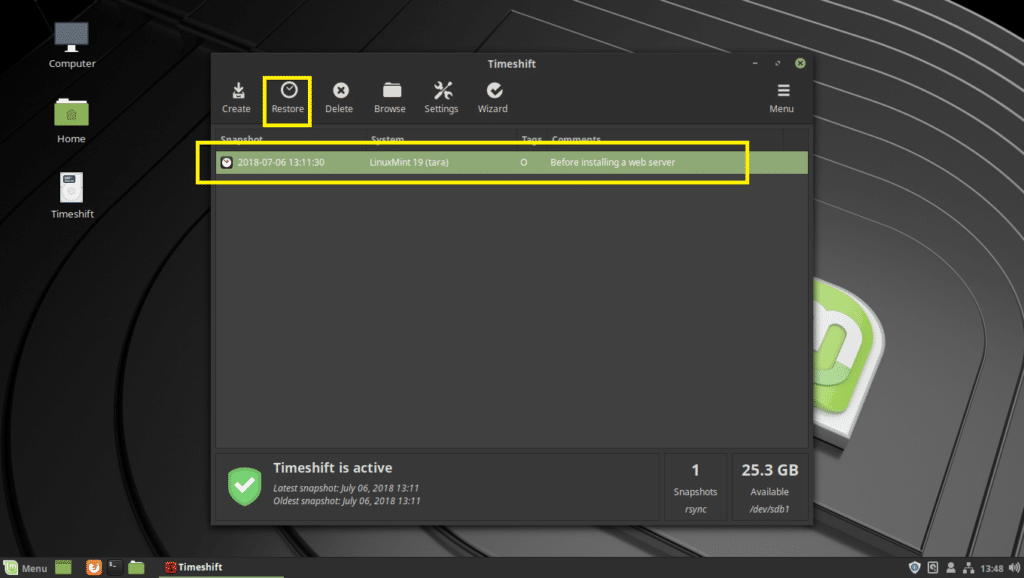 Удалить timeshift linux mint