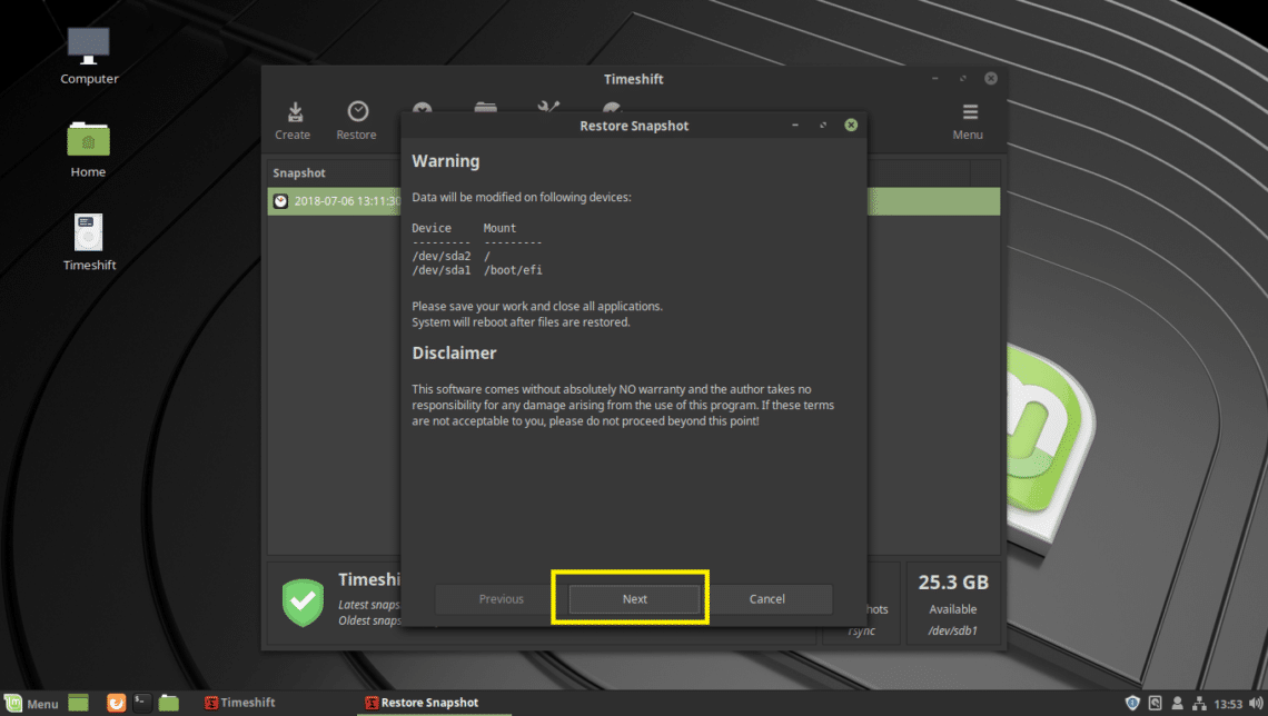 Удалить timeshift linux mint