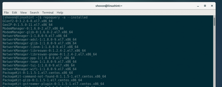 centos list installed packages
