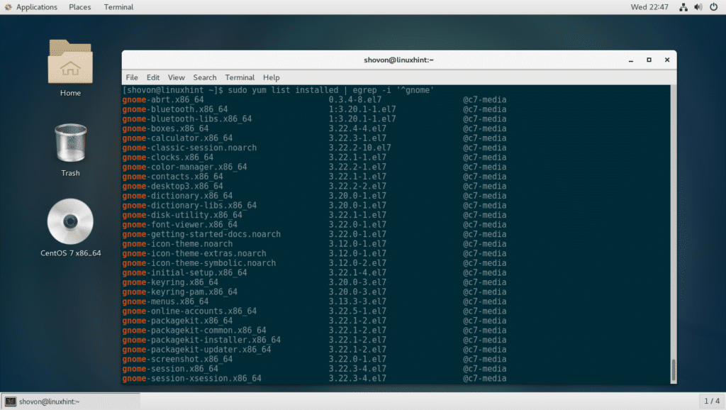 centos list installed packages