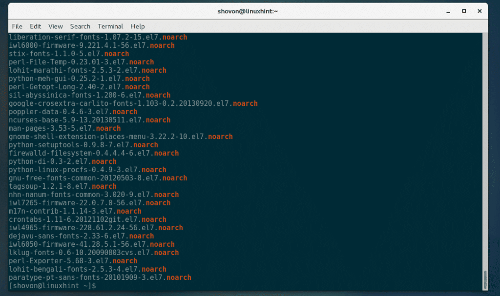 centos 7 list installed packages