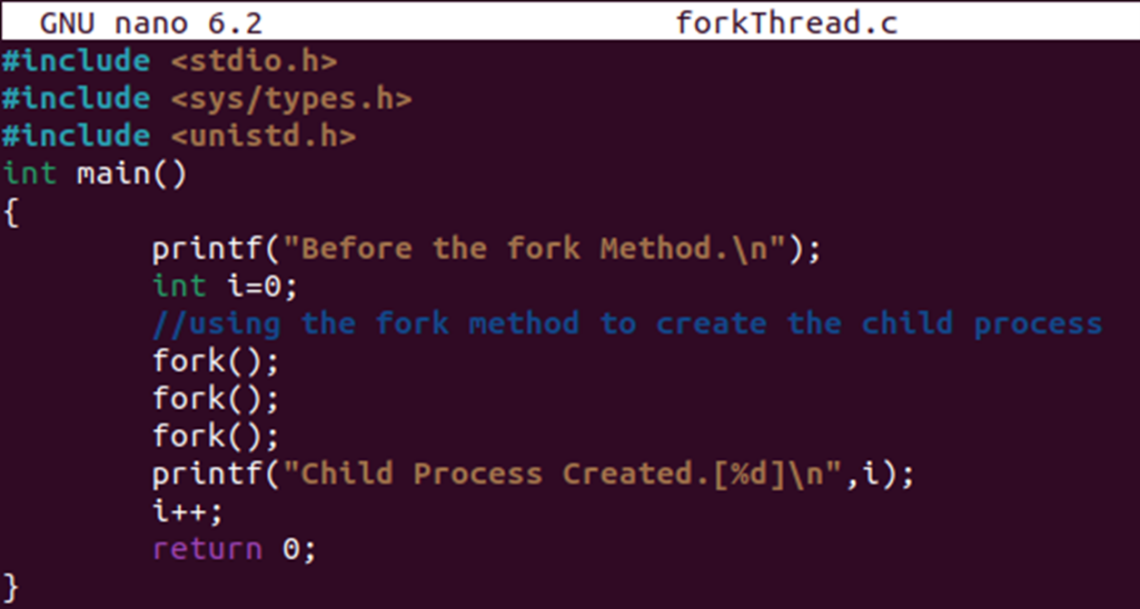 system call fork c code