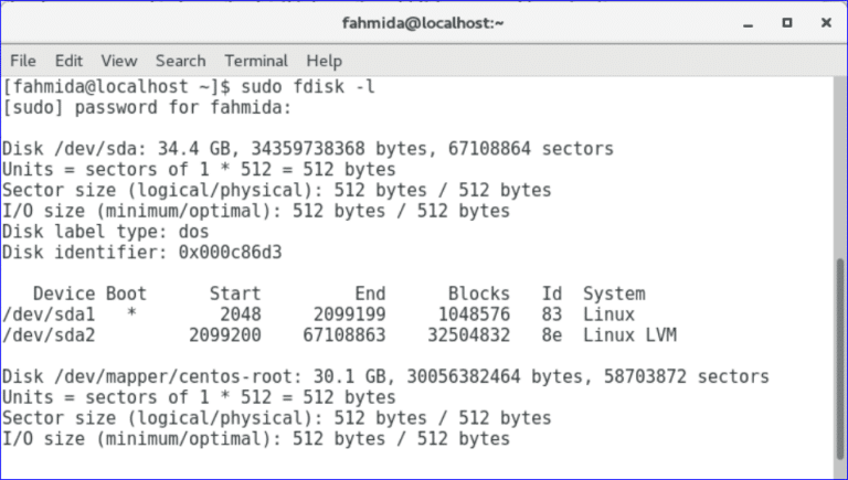 Check Disk Space Usage On CentOS