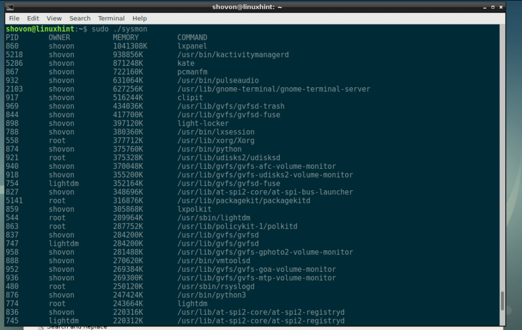 linux view memory usage by process