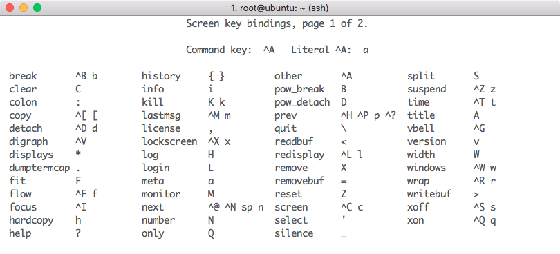 Hilfeseite für Screen