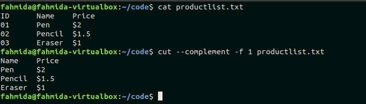 Wc linux. Cut Command example.