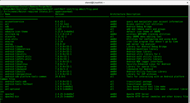 apt list installed packages debian