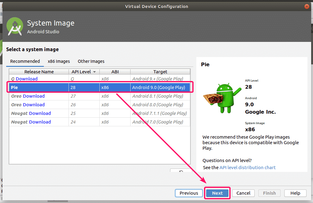 android studio linux virtual image