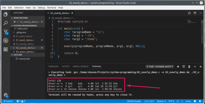 Exec System Call in C