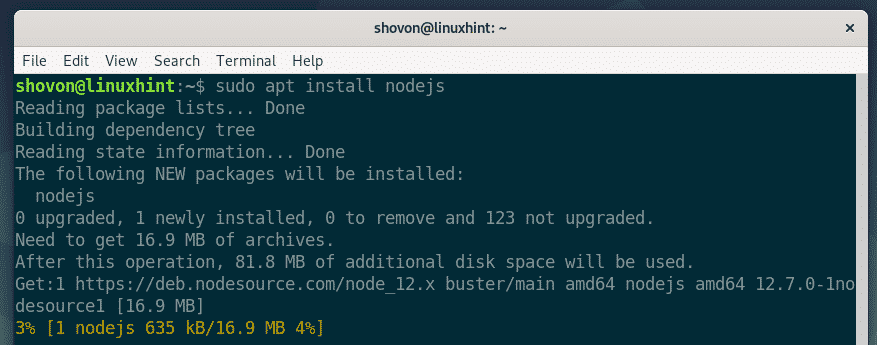 install nodejs debian 10