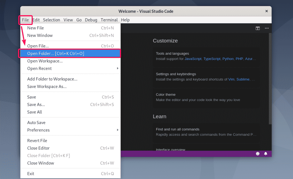 visual studio code linux install lcoation