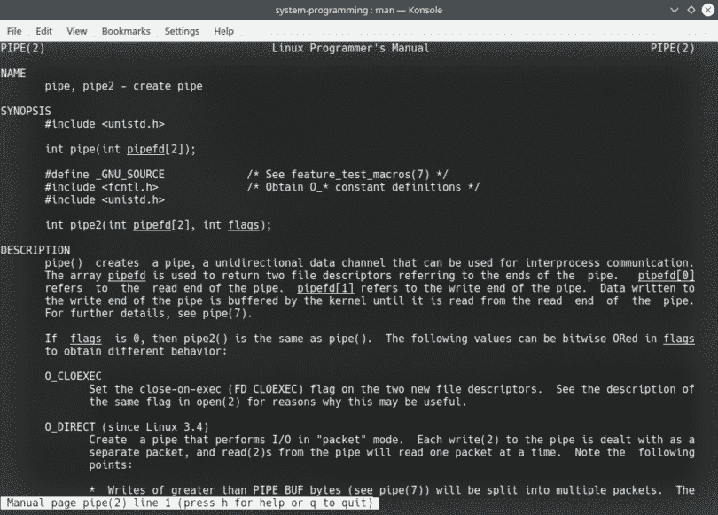 Pipe System Call in C
