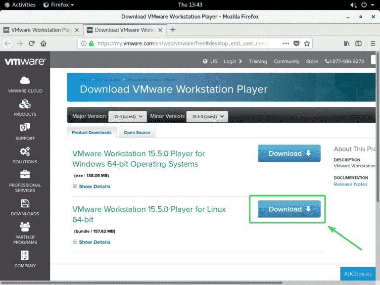 how to install vmware workstation player centos7