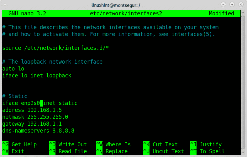 how to set static ip in /etc/network/interfaces