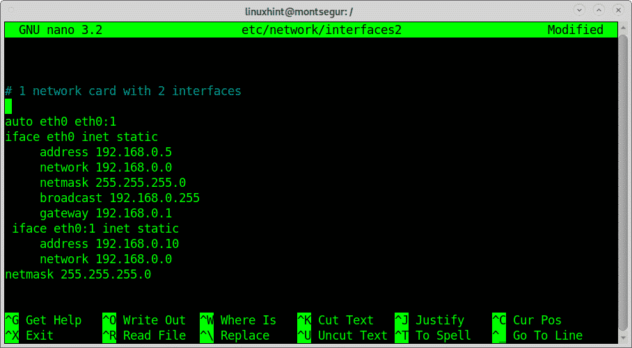 change ip address /etc/network/interfaces