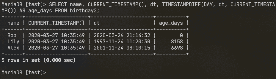 Timestampdiff. Timestampdiff SQL.