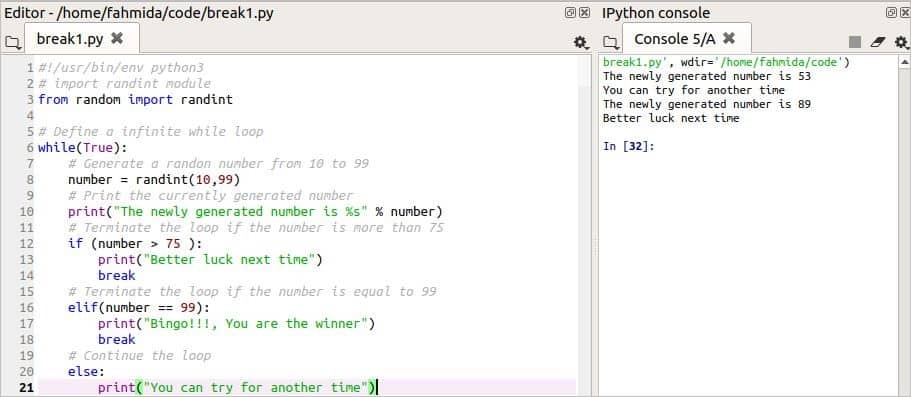 Mockingbird give tøjlerne How to use a break and continue statement within a loop in Python