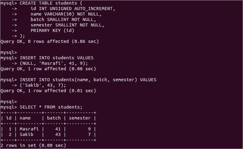 mysql create table primary key