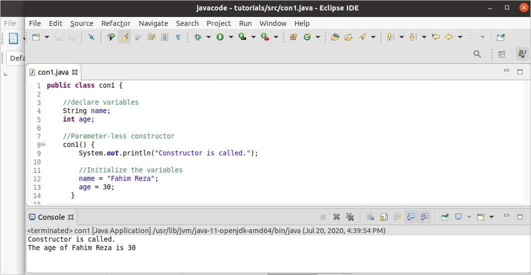 parameterized constructor in java