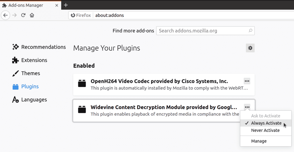 Widevine firefox plugin