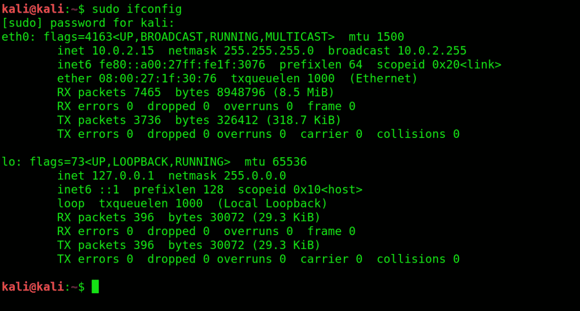 kali linux mac terminal commands