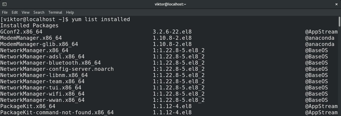 Yum List Installed Package Name Only