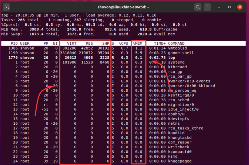 linux list processes by ram usage