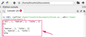 python variables hint displayed output