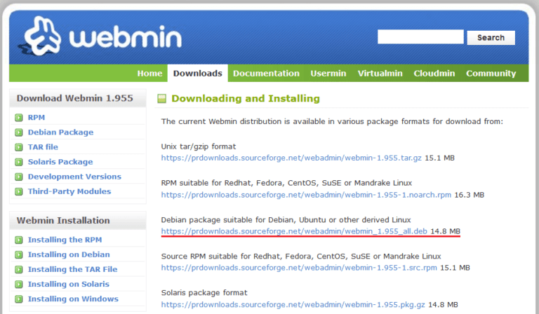 webmin downloads