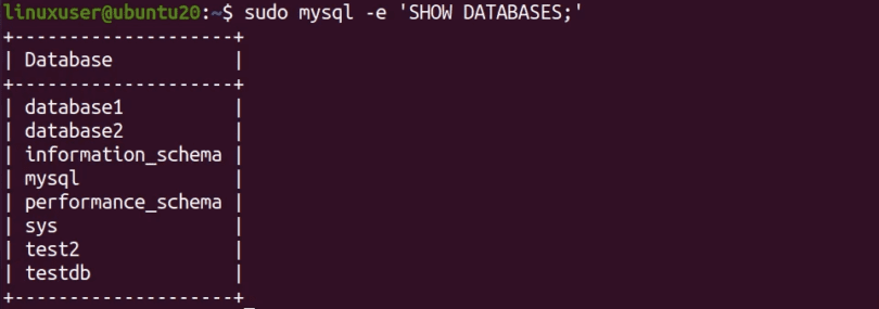 mysql show databases cli